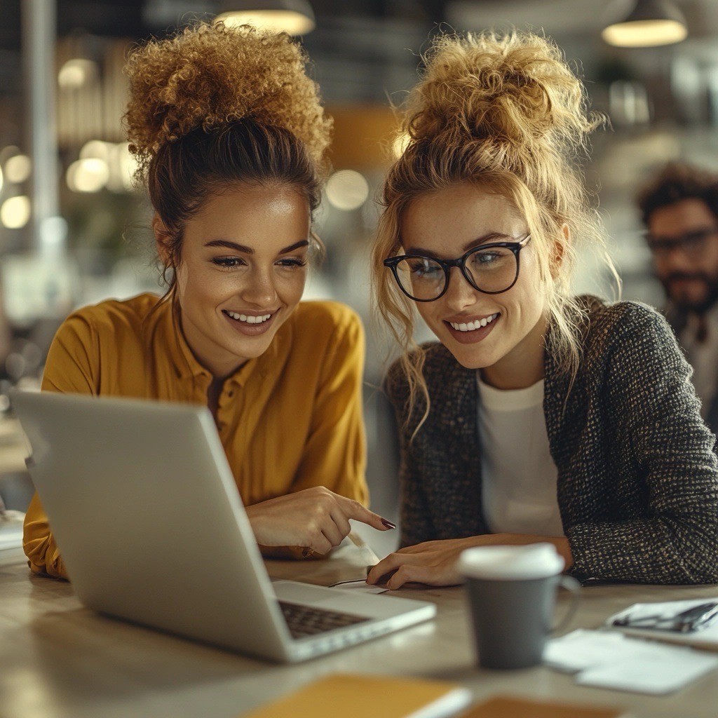 Two women working on laptop